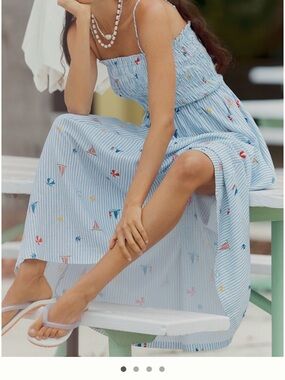 Seafolly Light Blue Striped Maxi Dress with Multicolor Nautical Motifs